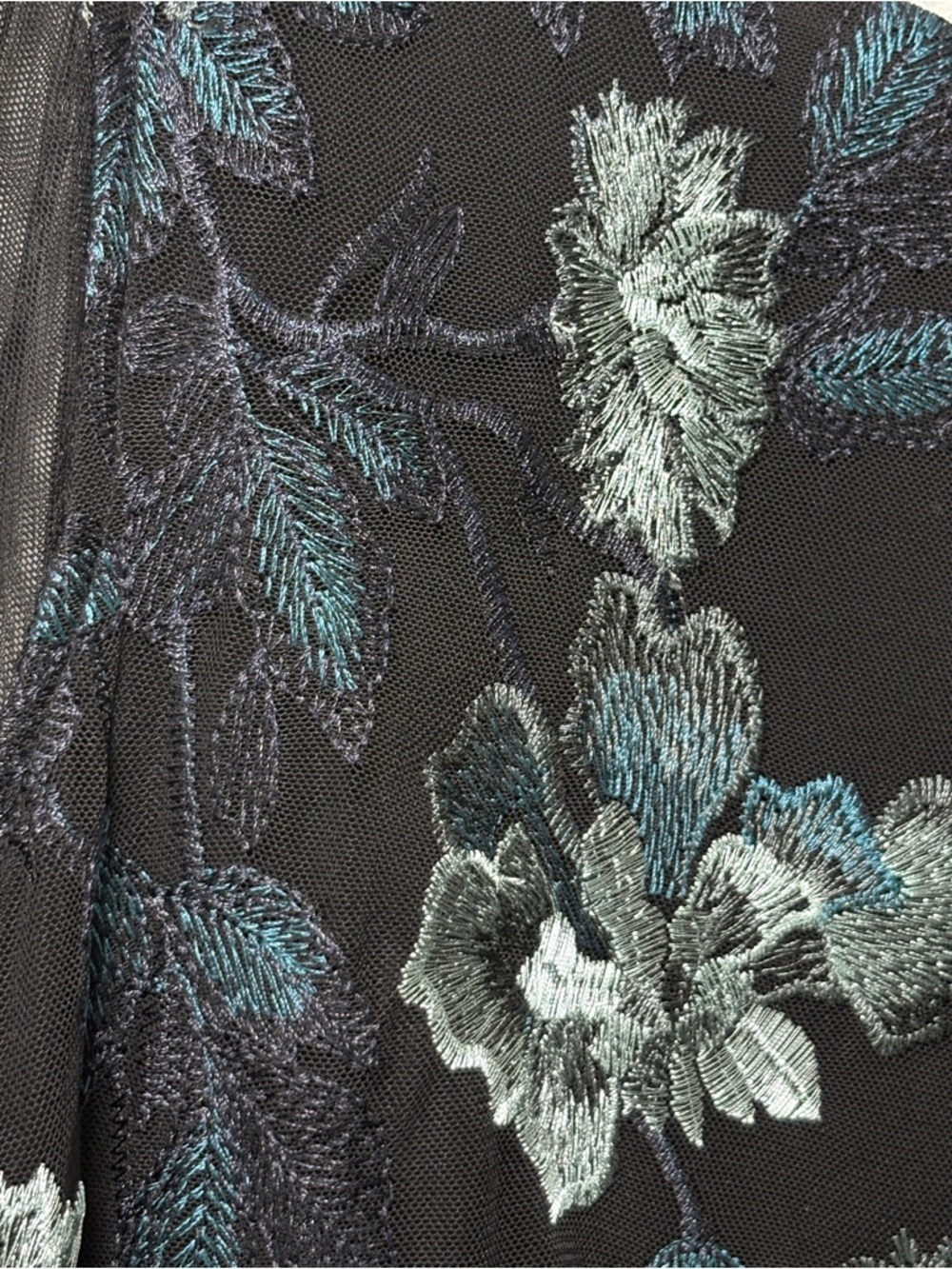 Charter Club Black Metallic Embroidered Top S Sheer Sleeve Y2K Whimsigoth Witchy - Picture 9 of 12